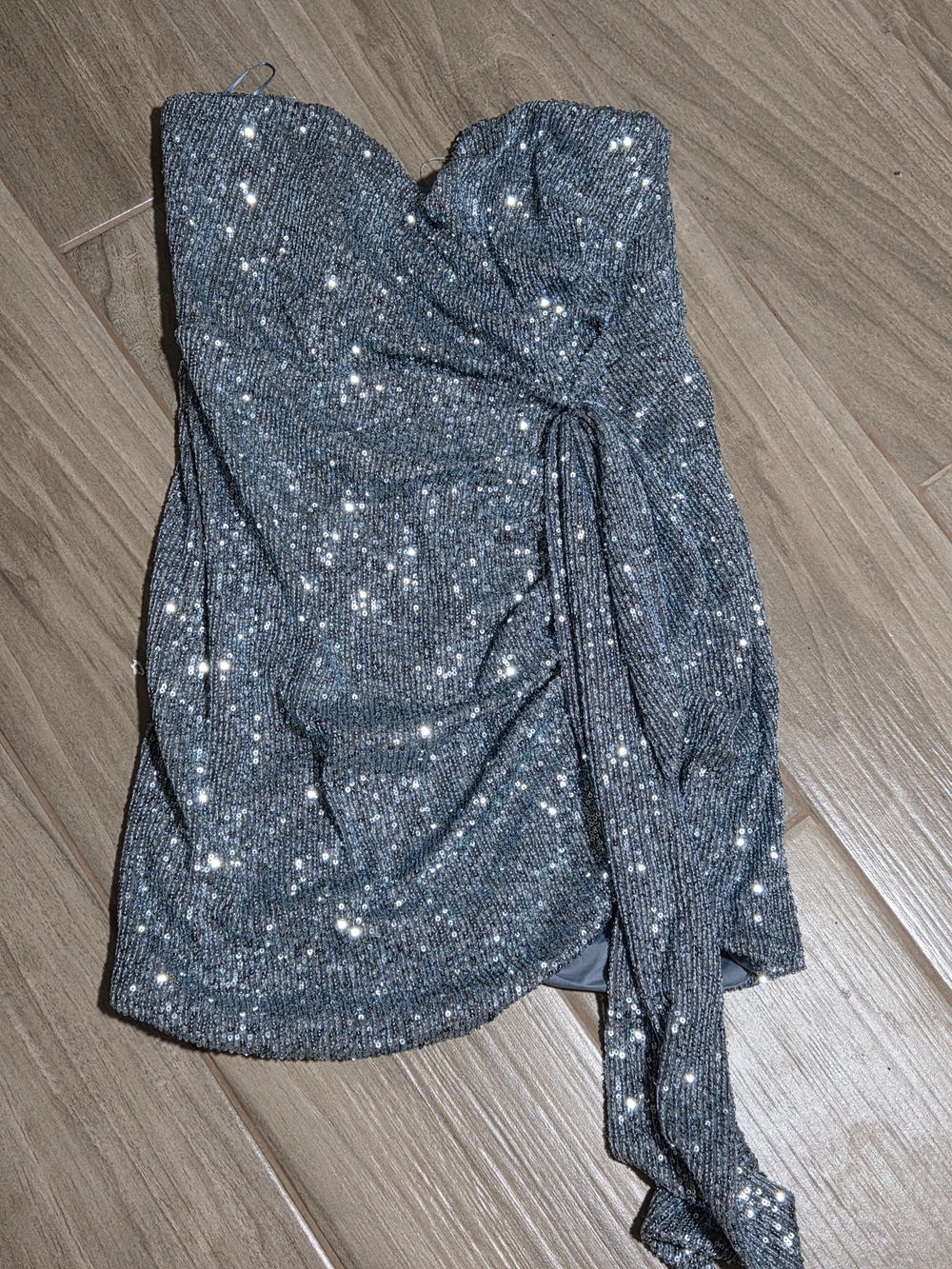 Fashion Nova Light Blue Sequin-Trim Strapless Top